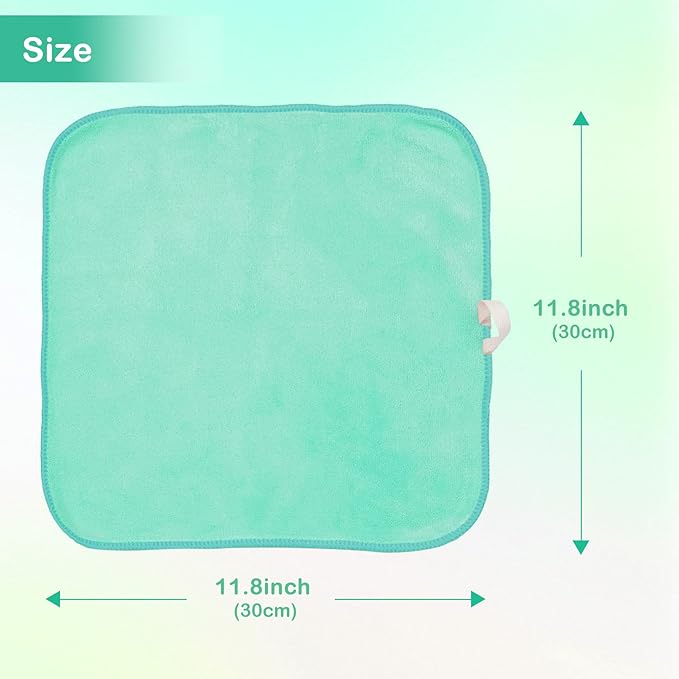 Nugilla Makeup Remover Cloth 12 x 12 Inch, Reusable Makeup Remover Towels for Washing Face, 6 Pack Washable Microfiber Face Cloth Fast Drying Washcloth, Green
