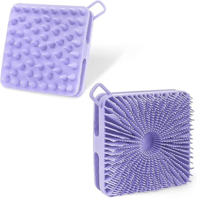 Silicone Body Scrubber Women, Dual-Sided Design Exfoliating Body Brush Buffer Scrubber and Scalp Massager, Shower Scrubber for Body, Silicone Loofah, Ergonomic No-Slip, Easy to Clean(Purple)