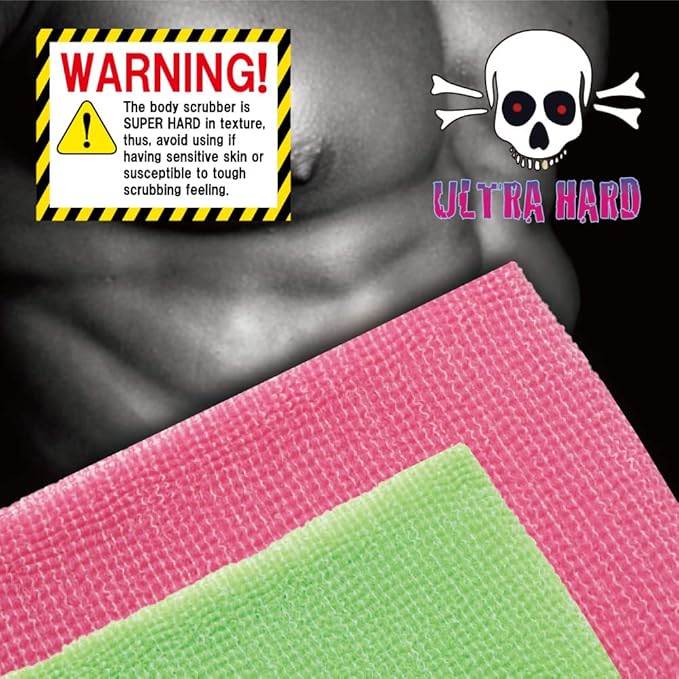 Extra Rough, Exfoliating Washcloth [Made in Japan] Exfoliating Towel Special texture makes Fluffy Foam lather, Back Scrubber, Dead Skin Cell Remover [Loofah for Women and Men] (2pcs set(Green, Pink))