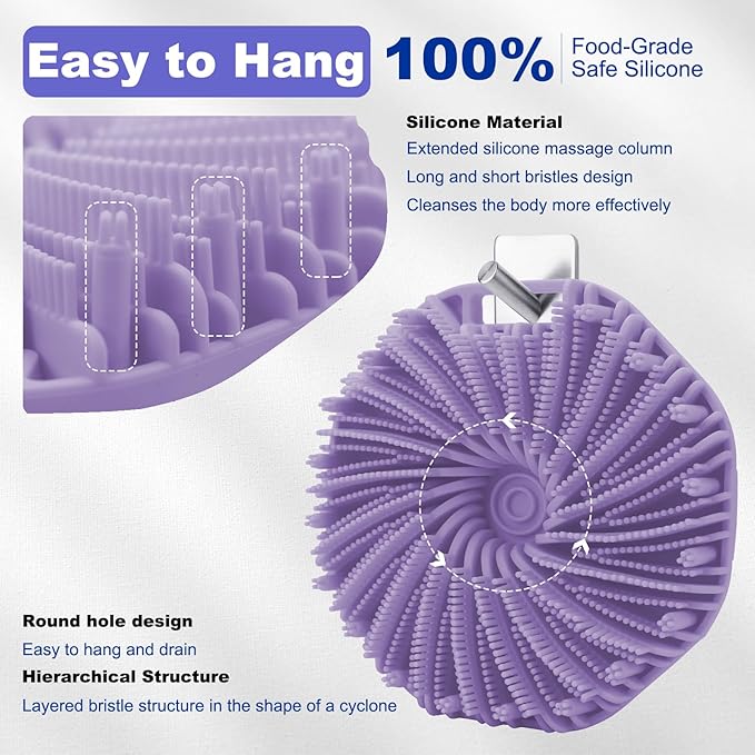 Silicone Body Scrubber, Women Body Scrubber, Gentle Exfoliating, Suitable for All Skin Types, Handheld Shower Brush, Rich Lathering, Easy to Clean (Purple)