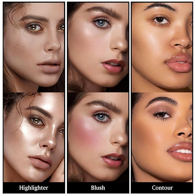 3Pcs Cream Contour Kit - Cream Blush, Highlighter, Contour Bronzer for Cheeks, Waterproof Long Lasting Blendable, Contour Stick Trio for Face Makeup (#02, 05, 06)