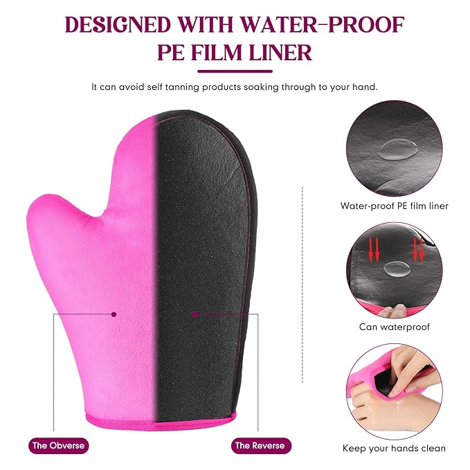 SATINIOR 4 Packs Self Tanning Mitt Applicators Double Sided Sunless Tanning Mittens Reusable Applicator Mittens Tanner Gloves with Thumb(Rose)
