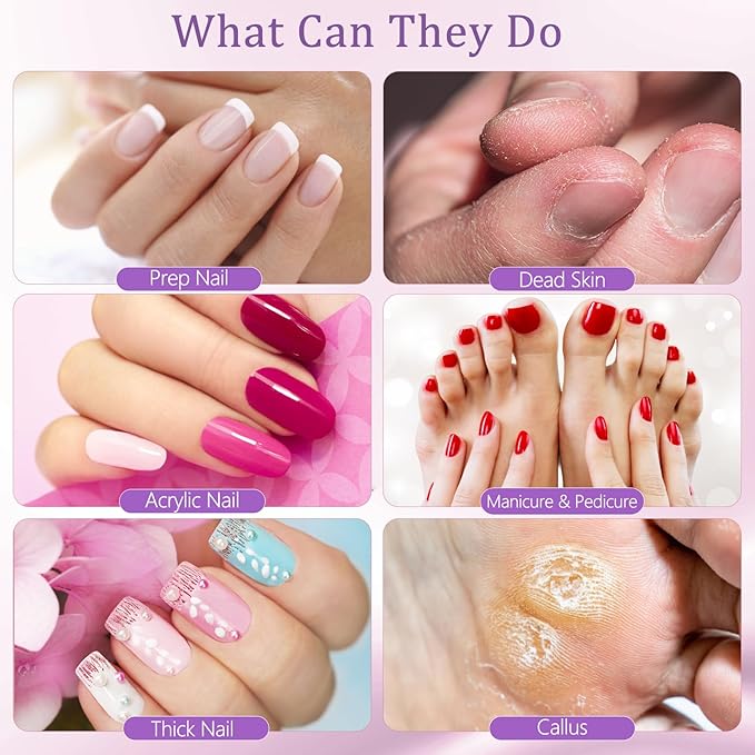 Electric Nail Drill Kit, Professional Cordless Electric Nail File for Acrylic Gel Dip Powder Nails Portable Nail Machine Kit Manicure Pedicure Tools Set with Nail Drill Bits Sanding Bands (Purple)