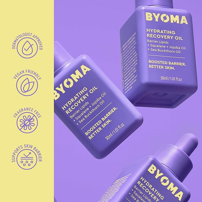 BYOMA Hydrating Recovery Oil - Luxury Face Oil with Squalane, Jojoba Oil & Seabuckthorn Oil - Instant Radiant and Glowy Skin - Barrier Repair Facial Oil - 1.01 fl. oz