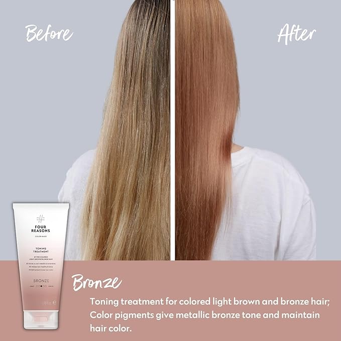 FOUR REASONS Color Mask - Bronze - (27 Colors) Toning Treatment, Color Depositing Conditioner, Tone & Enhance Color-Treated Hair - Semi Permanent Hair Dye, Vegan and Cruelty-Free, 6.76 fl oz