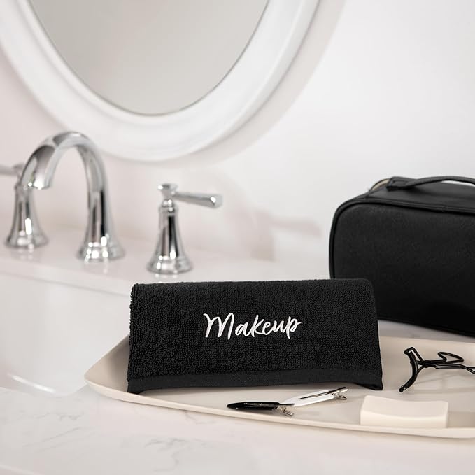 Arkwright Makeup Towels - Bulk Case of 144 - Super Soft 100% Cotton, Gentle & Lightweight Face Make Up Remover Washcloths, Guest Essentials for Hosts & Artists, 13 x 13 in, Black