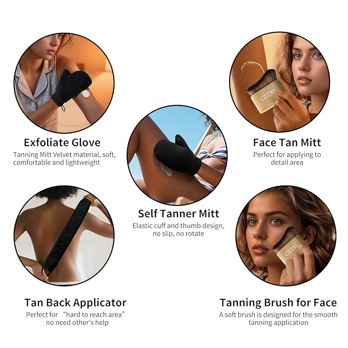 Tanning Mitt, Body Brush & Back Tanner Applicator Kit – Self-Tan Applicator for Body, Face & Hard-to-Reach Areas | Includes Storage Pouch