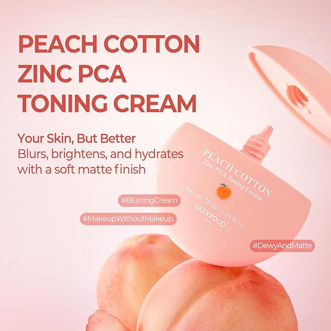 SKINFOOD Peach Cotton Zinc PCA Tone Up Cream, Korean Tinted Moisturizer for Face and Body, Dewy and Matte Skin Tint, Stocking Stuffers, Skin Care Makeup for Color Correcting (1.69 fl. oz.)
