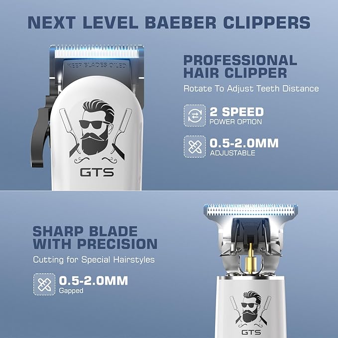 GTSPro Hair Clippers for Men, Clippers and Trimmers Set, Barber Clippers, Electric Hair Trimmer with Box, Gifts for Men White