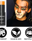 Orange Face Body Paint Stick, Eye Black Stick for Sports, Waterproof Full-Coverage Orange Face Makeup for Halloween Pumpkin Cheetah Lion Tiger Cosplay Makeup