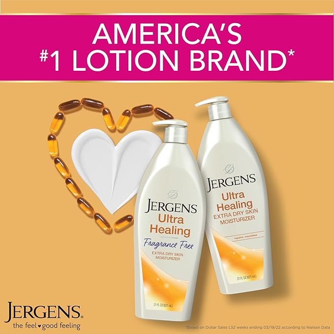Jergens Hand and Body Lotion, Ultra Healing Dry Skin Moisturizer, Fragrance Free Lotion, Sensitive Skin Lotion, 21 Oz (Pack of 2)
