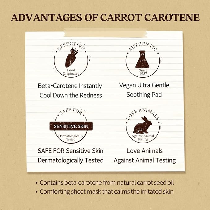 SKINFOOD 1957 Carrot Carotene Mask10ea Set - Beta Carotene, Carrot Seed Oil Extract, For All Skin Type, Moisturizing and Soothing, For Sensitive Skin type, Redness Relief 9.1fl.oz, 270ml