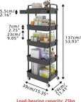 Calmootey 5-Tier Rolling Utility Cart with Drawer,Multifunctional Storage Organizer with Plastic Shelf & Metal Wheels,Storage Cart for Kitchen,Bathroom,Living Room,Office,Black