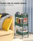 EAGMAK 3 Tier Utility Rolling Cart, Metal Storage Cart with Handle and Lockable Wheels, Multifunctional Storage Organizer Trolley with Mesh Baskets for Kitchen, Living Room, Office, Garage (Jungle)