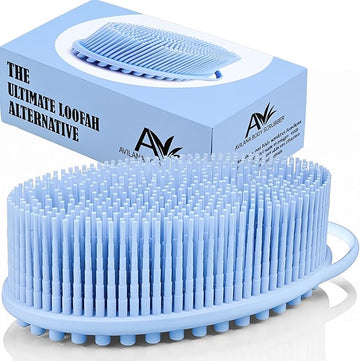 Avilana Silicone Body Scrubber – Gentle Shower Brush & Loofah Alternative- Food Grade & Lab Tested – Fast-Drying, Hygienic, BPA-Free Silicone Body Gentle Exfoliator (Blue, Massage)