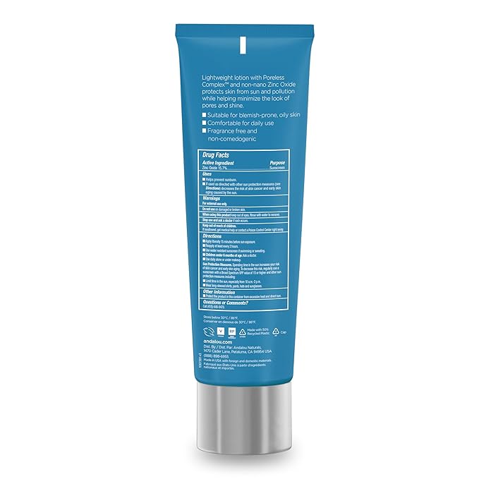 Andalou Naturals Daily Shade Face Sunscreen, SPF 30 Zinc Oxide Mineral Sunscreen, Sun + Pollution Defense Face Lotion, Helps Minimize Look of Pores, Matte Finish & Lightweight - 2.7 Fl. Oz.