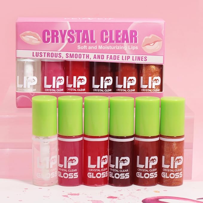 6PCS Fat Oil Lip Gloss Mini,Small Brush Head Hydrating Transparent Lip Glow Oil for Women Moisturizing Tinted Lip Plumper Gloss Longlasting Non-sticky