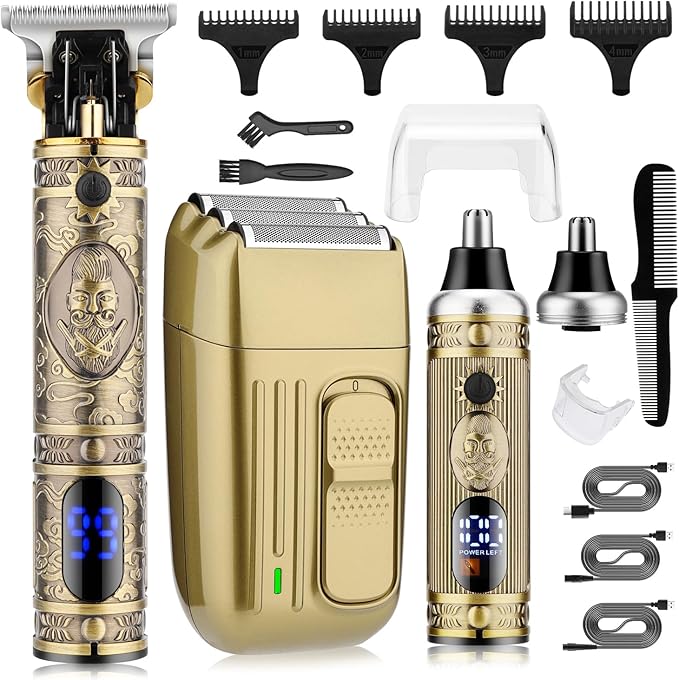 Karrte Men’s Grooming Kit Professional Hair Clippers and Shaver for Men,Electric Razor and Nose Trimmer Set,Beard Trimmer with 3 Foil Head,Gifts for Men