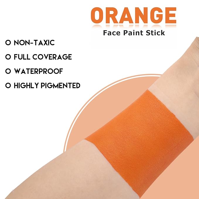 BOBISUKA Orange Face Paint Stick – Creamy Blendable Sweatproof Eye Black for Sports Halloween SFX Cosplay Costume Makeup, Great for Pumpkin, Tiger, Fire Makeup Looks