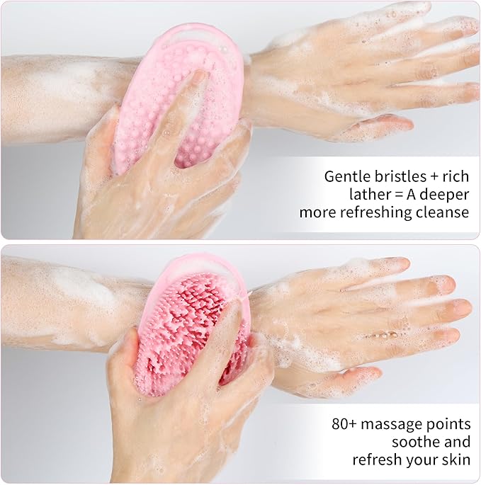 2 Pack Silicone Body Scrubber for Shower - Soft & Gentle Loofah Alternative for Sensitive Skin, Quick-Drying & Hygienic Body Wash Scrubber Brush for Women, Men & Kids (Black & Pink)