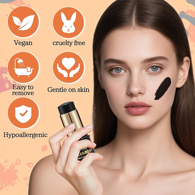 UV Neon Blue Face Body Paint Stick, Colored Professional Full-Coverage Oil-Based Eye Black Stick for Halloween Cosplay Christmas, Face Painting Foundation Makeup Glow in the Dark Party Supplies-06