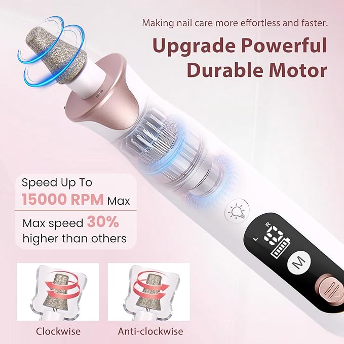 Electric Nail Drill Kit Cordless Professional Manicure Pedicure Nail File Buffer for Acrylic Nails Gel Polishing Removing Manicure Salon Home with Nail Drill Bits Sanding Bands