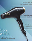 Olivia Garden 1875W Ceramic + Ion Professional Hair Dryer for Men and Women - Fast Drying Blow Dryer - Powerful Ionic Generator - 3 Heat Settings - with 2 Nozzles and Storage Bag - (Black/Gold)