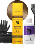 MOEHAIR Hair Coloring Kit | 8N Permanent Hair Color (Light Blonde), 20 Volume Developer 6%, Coloring Brush, Gloves & Mixing Bowl | Keratin Infused Color | Gray Coverage | Adds Shines & Softness