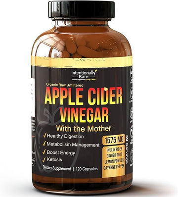 Intentionally Bare Organic Apple Cider Vinegar Capsules with The Mother - Keto Apple Cider Vinegar Capsules - ACV Capsules for Keto Cleanse & Healthy Diet 1575mg - 120 Capsules