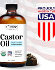 Castor Oil 100% Pure Organic Cold Pressed Unrefined Glass Bottle | USDA Certified Organic | Hexane Free Extra Virgin | For Hair Growth Eyebrows Eyelashes Skin and Castor Oil Pack Wrap