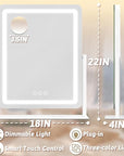 ROLOVE 22x18 Inch Vanity Mirror with Lights, 3 Color Dimmable LED Lighting, Smart Touch Control & 360° Rotation, Large Makeup Mirror for Bedroom, Dressing Room (White)