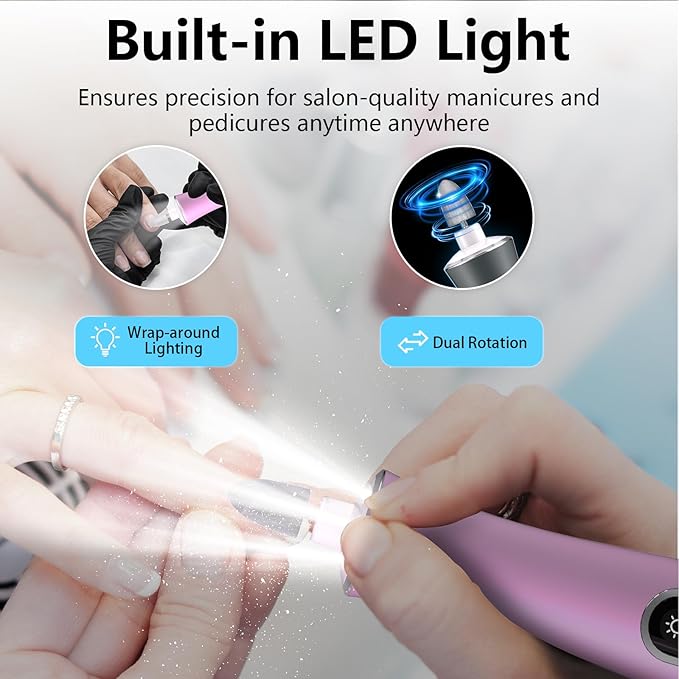 Electric Nail File Drill, Cordless 2000 mAh Rechargeable Nail Filer Electric, Portable Nail Dril 10 Speeds Professional Machine Drill for Nails Acrylic Manicure and Thick Toenails Grinder