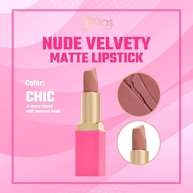 Juvia's Place The Nude Velvety Matte Lipstick Chic - Nude, Long-lasting, Rich-Color Lip Makeup, Creamy Lipstick with Matte Finish, Beauty & Lip Products