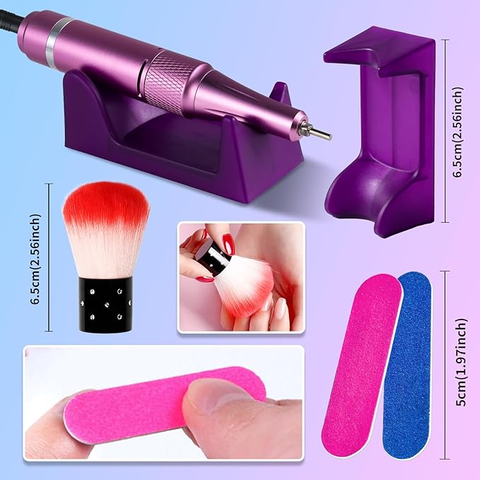 Portable Nail Drill Cordless,35000 RPM Electric Nail File with Holder,Rechargeable Nail Drill E Filer for Nails,Electric Nail Buffer Nail Dremel Tool for Women (Gradient Purple Blue)