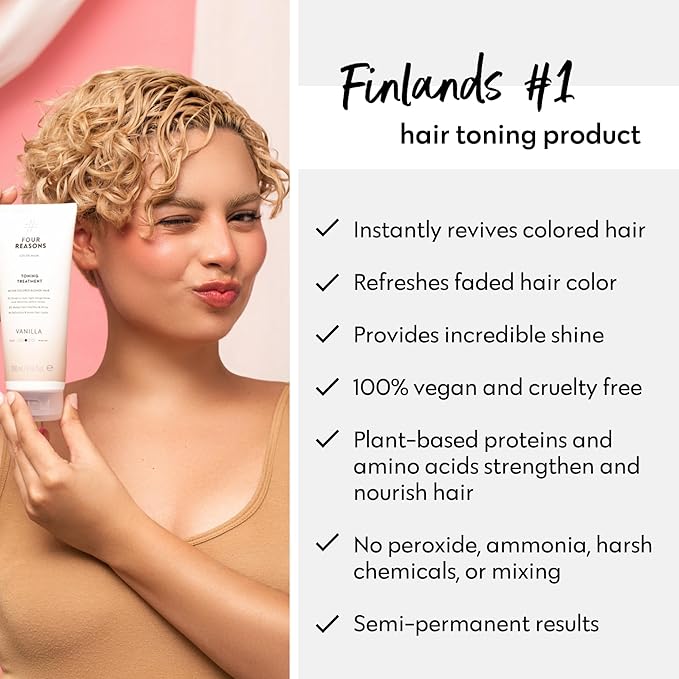 Four Reasons Color Mask - Vanilla Blonde - (27 Colors) Color Depositing Conditioner, Toning Treatment, Tone & Enhance Color-Treated Hair - Semi Permanent Hair Dye, Vegan and Cruelty-Free, 6.76 fl oz