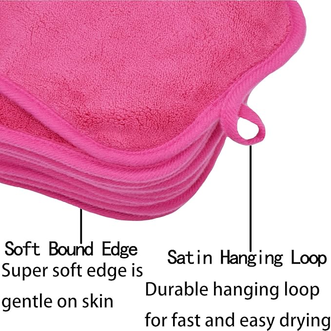 Makeup Remover Cloths for Face, Eye, Lips - Reusable Makeup Remover Pads Soft Microfiber Facial Cleansing Cloths 6 x 12 inch 12 Pack (Dark Pink)
