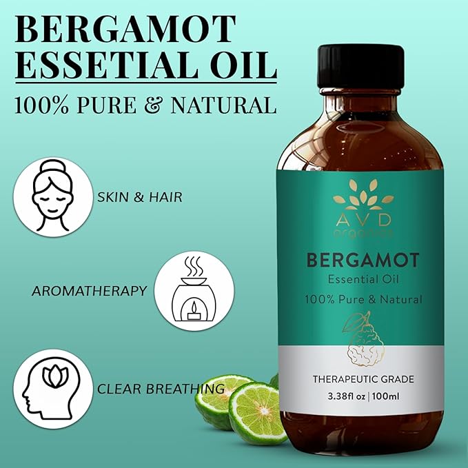 Bergamot Essential Oil for Diffuser | 100% Pure & Natural Bergamot Oil | for Skin Aromatherapy Home Fragrance Soap & Candle Making| 3.38 fl. Oz