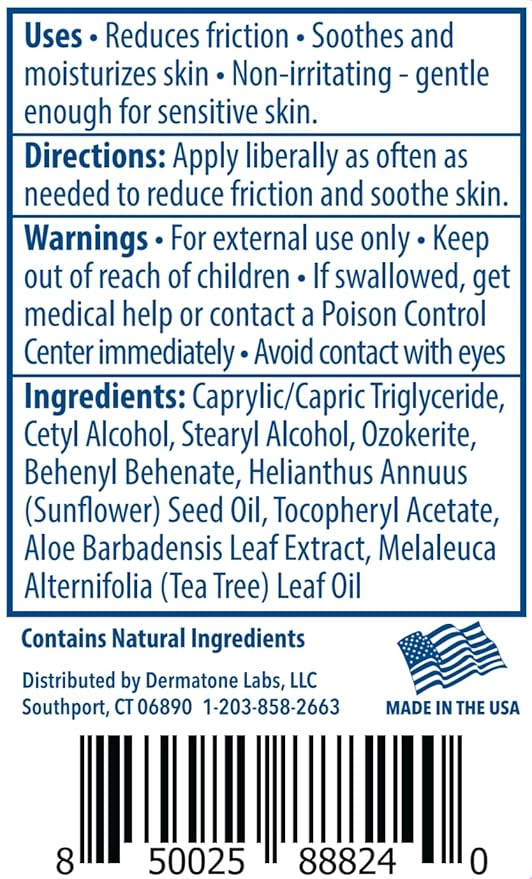 DERMATONE Travel Size Anti-Chafe Body Balm | Fragrance Free | Anti Chafing Stick | Pevent Friction & Skin Irritation | Long Lasting | Use for thigh, arm, chest, butt, ball chafing | Small .5oz Stick