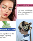 MEICOLY Lime Green Body Glitter,Chunky Chameleon Face Glitter for Halloween Alien Makeup,Color Changing Mermaid Face Glitter Gel,Holographic Glitter for Face Body Hair,Festival Party Cheer Glitter