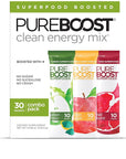 Pureboost Superfoods Clean Energy Booster, Energy Drink Mix with Apple Cider Vinegar, 7 Organic Red or Green Superfoods. Sugar-Free, No Sucralose, Electrolytes (Combo Pack, 30 Count)