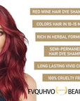 Instant Herbal Red Hair Color Shampoo - 3 in 1 Long-Lasting Hair Dye for Women and Men, 16.90 Fl Oz (Red Wine)