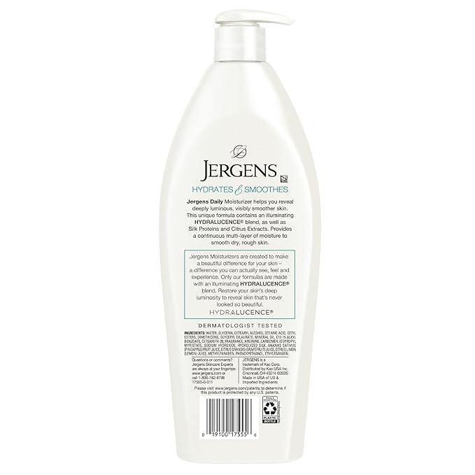 Jergens Daily Moisture Dry Skin Moisturizer, Hand and Body Lotion, with HYDRALUCENCE blend, Silk Proteins, and Citrus Extract, 21 Oz