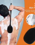 VWMYQ Back Scrubber for Shower, New Update Double Sided Body Scrub Brush Long Handle with Soft Silicone Bristles and Stiff Nylon Bristles for Shower Exfoliating and Massage Can Produce More Rich Foam