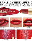 Oulac Red Lipstick Christmas Gifts for Women - Metallic 3D Shine Lightweight Hydrating Formula, High Impact Lip Color, Full Coverage Lip Makeup, Cherry Bomb(12)