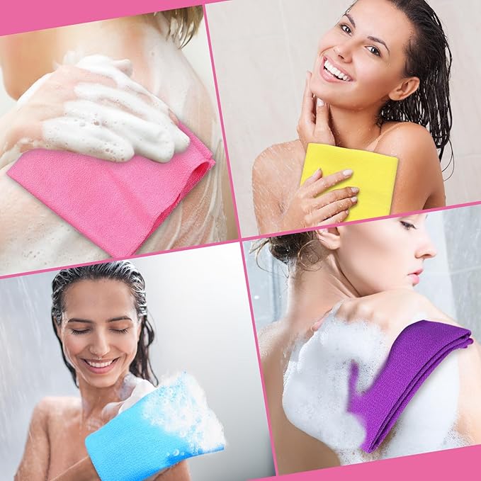 Tatuo 4 Pieces Korean Exfoliating Washcloth Body Back Scrubber Japanese Italy Exfoliating Cloth 35.5 Inch Long Bath Towel Washcloth Dead Skin Remover for Men Women(Mixed Color)