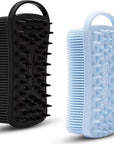 2 PC Silicone Body Scrubber, 2 in 1 Exfoliating Shower Bath Scrubber, Soft Silicone Loofah for Sensitive Skin, Shower Hair Scalp Massager, Easy to Clean, Lather Well (Blue&Black)