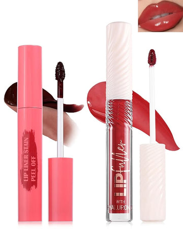 Brown Peel Off Lip Liner Stain & Red Lip