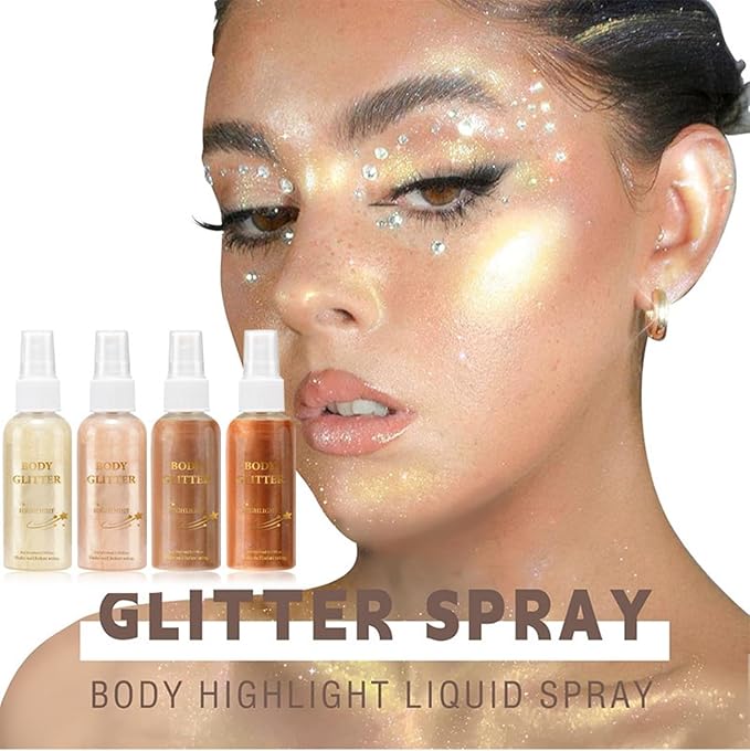 MAEPEOR Body Glitter Spray 4 Colors Quick-Drying and Non-Sticky Body Glitter Spray Moisturizing Bronze Body Shimmer for Face Hair Body (80ML, 04 Bronze Gold)