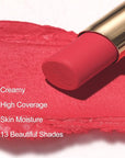 Oulac Coral Red Creamy Matte Lipstick, Soft Satin Finish Lipsticks for Women with Moisturising Formula, Rich Color, Highly Pigmented Enriched with Rose Oil, Vegan & Cruelty-Free| 3.6g (Y02)