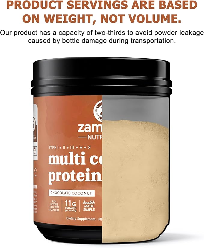 Zammex Multi Collagen Protein Powder, Type I & III & V & X, Hydrolyzed Collagen Peptides for Women & Men, Supports Hair and Skin, Gut Health, 41 Servings, Chocolate